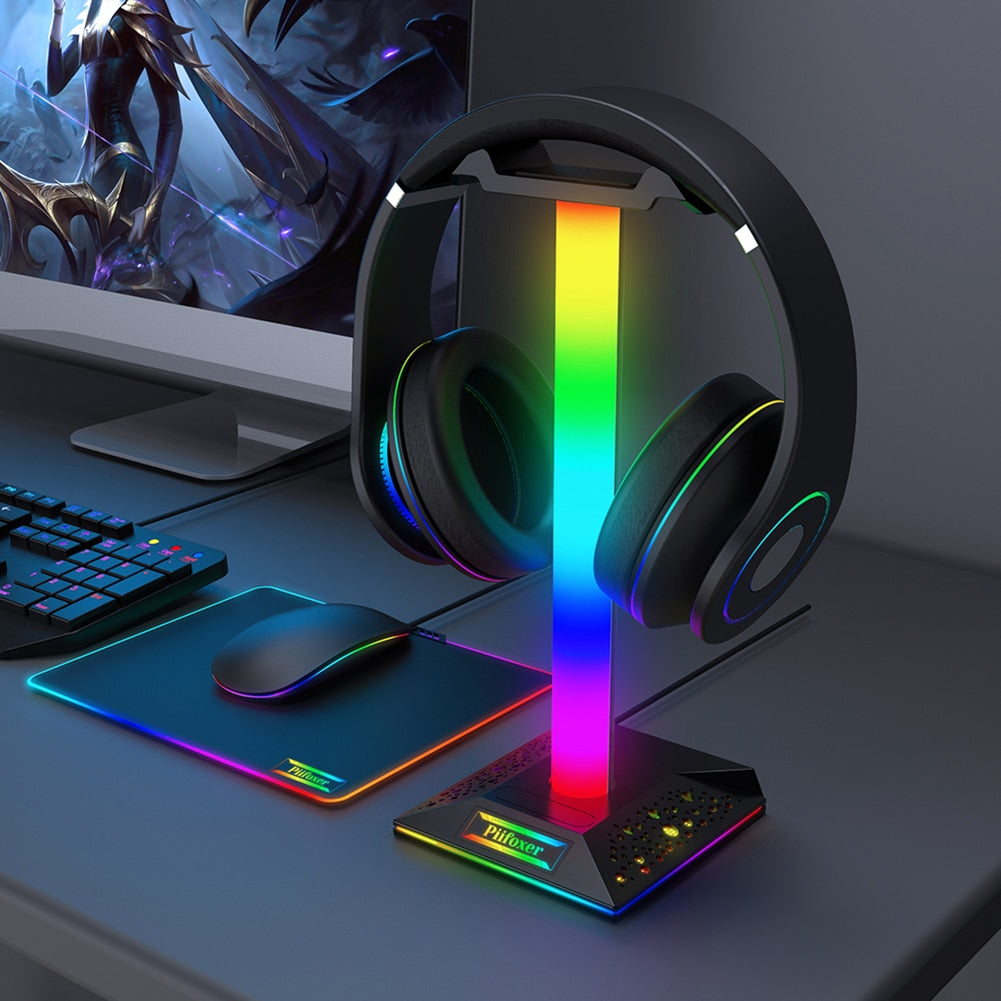 New RGB Gaming Headphone Stand Dual USB Port Touch Control Strip